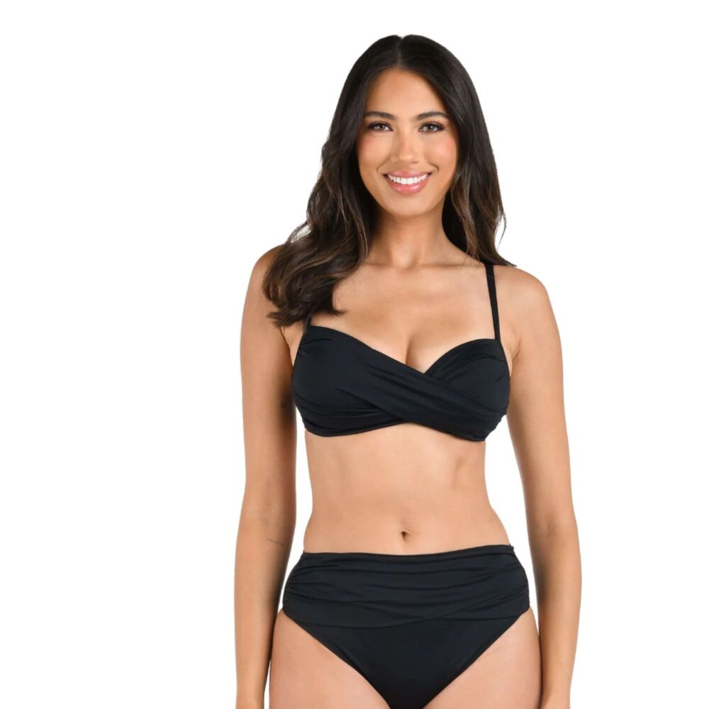 La Blanca Island Goddess Twist Bandeau Bikini Top Black 18W Swim Flirty Feminine